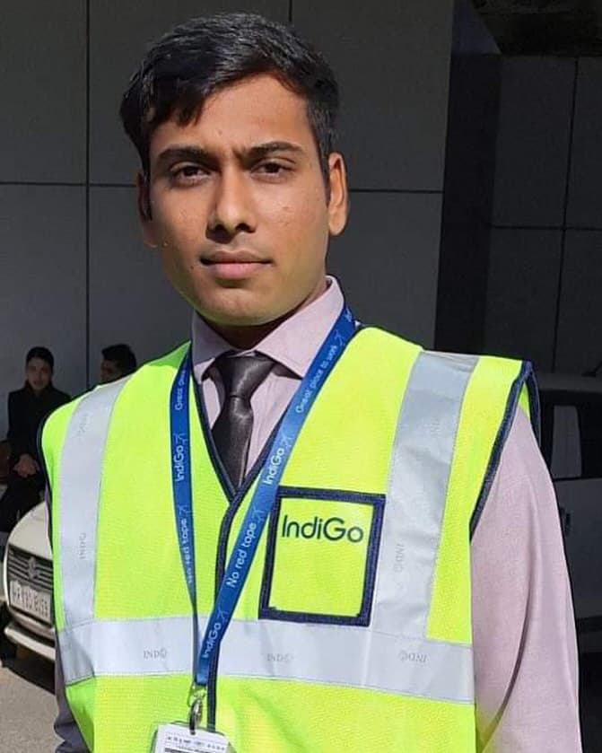Sagar Solanki, Wings Institute alumnus working as Ground Staff at Indigo Airlines