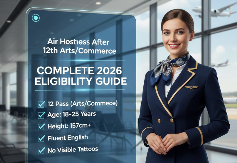 Air Hostess After 12th Arts/Commerce: Complete 2026 Eligibility Guide - Cabin Crew career guide from Wings Institute Vadodara Gujarat