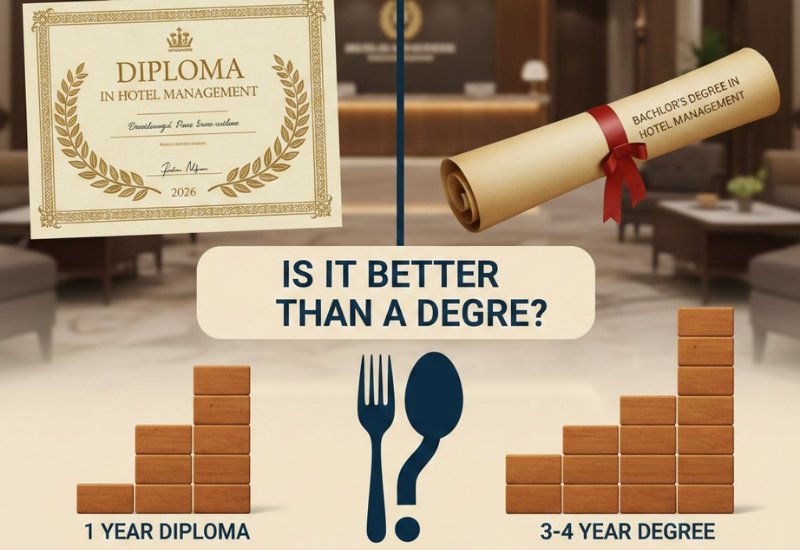 Diploma in Hotel Management: Is it Better Than a Degree? | Hotel Management Diploma vs Degree & 1 Year Diploma Complete Guide 2026 - Hotel Mgmt career guide from Wings Institute Vadodara Gujarat
