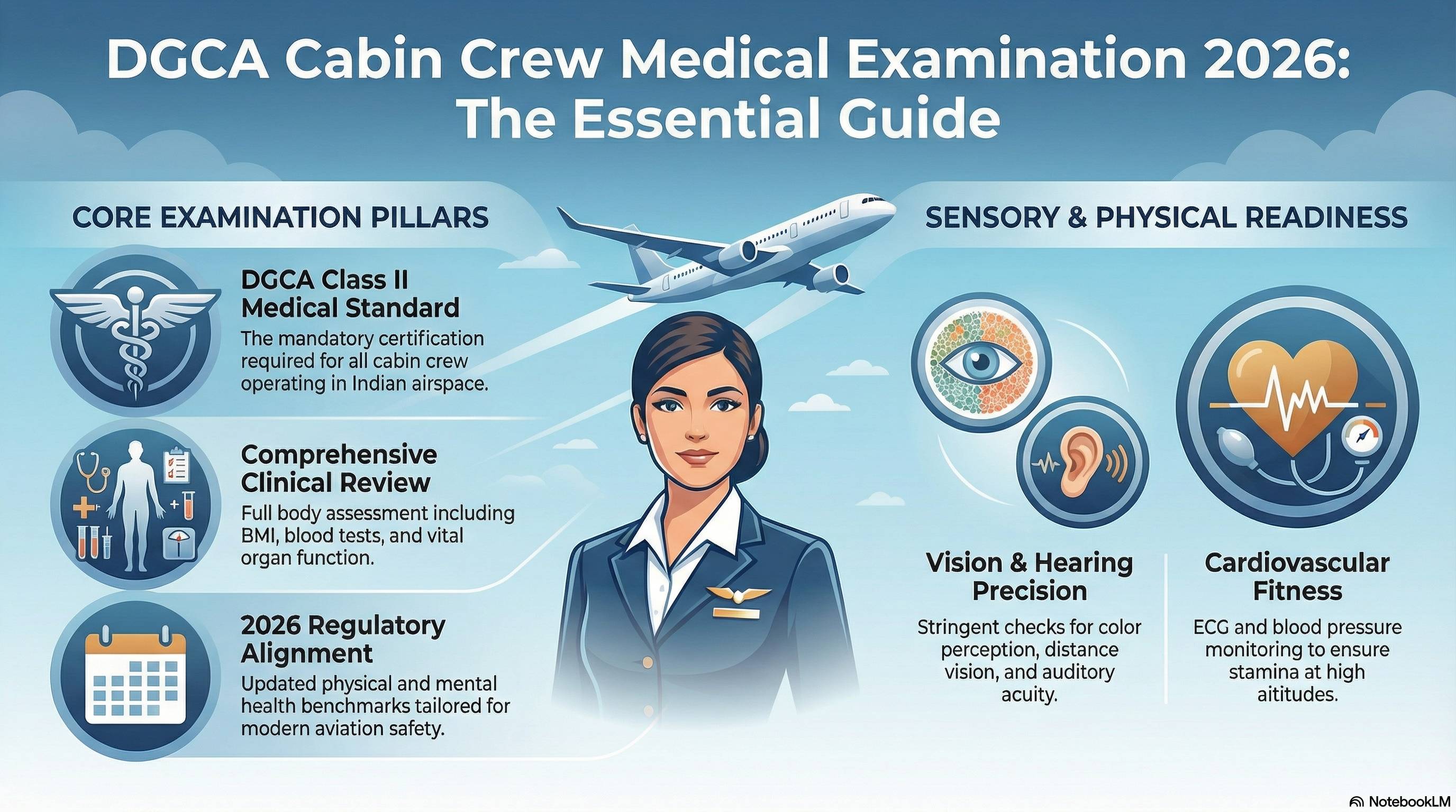 Cabin Crew Medical Test DGCA 2025: Complete Test List & Criteria - Cabin Crew career guide from Wings Institute Vadodara Gujarat