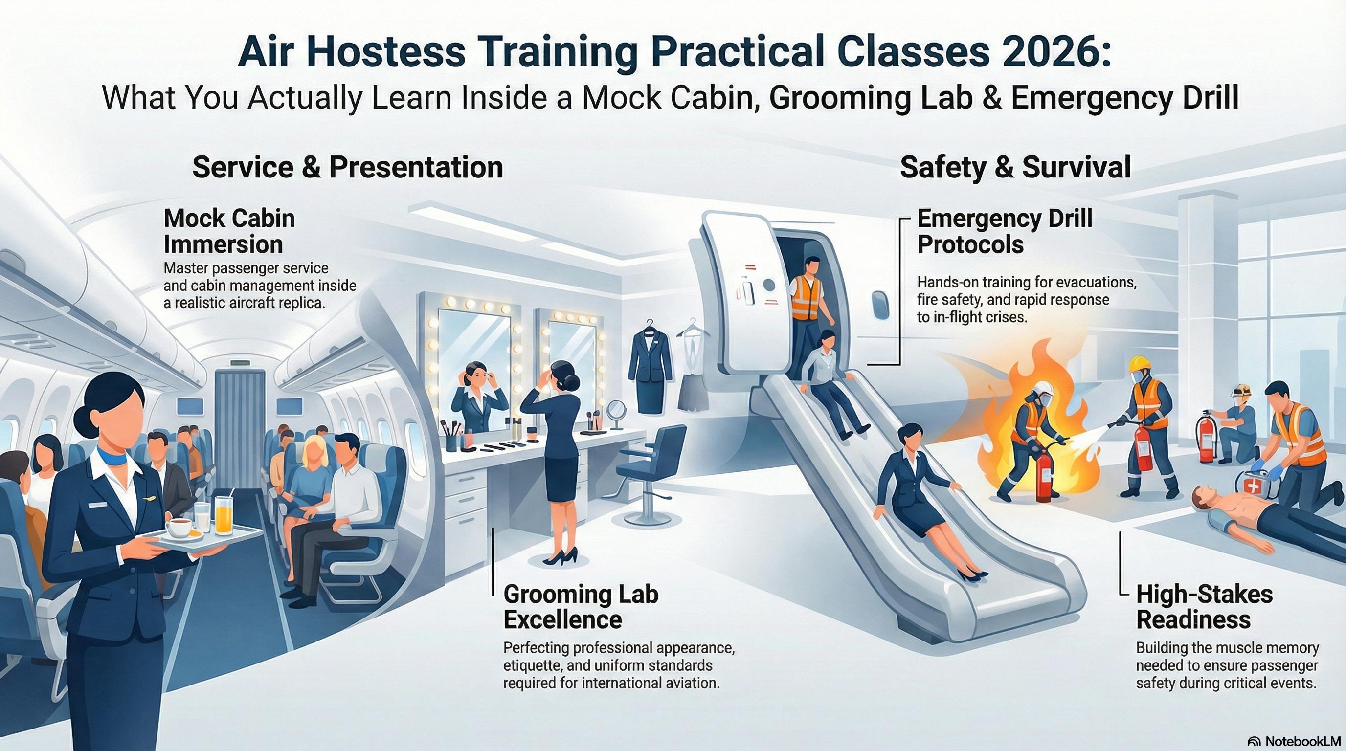 Air Hostess Training Practical Classes 2026: Mock Cabin & Drills - Cabin Crew career guide from Wings Institute Vadodara Gujarat